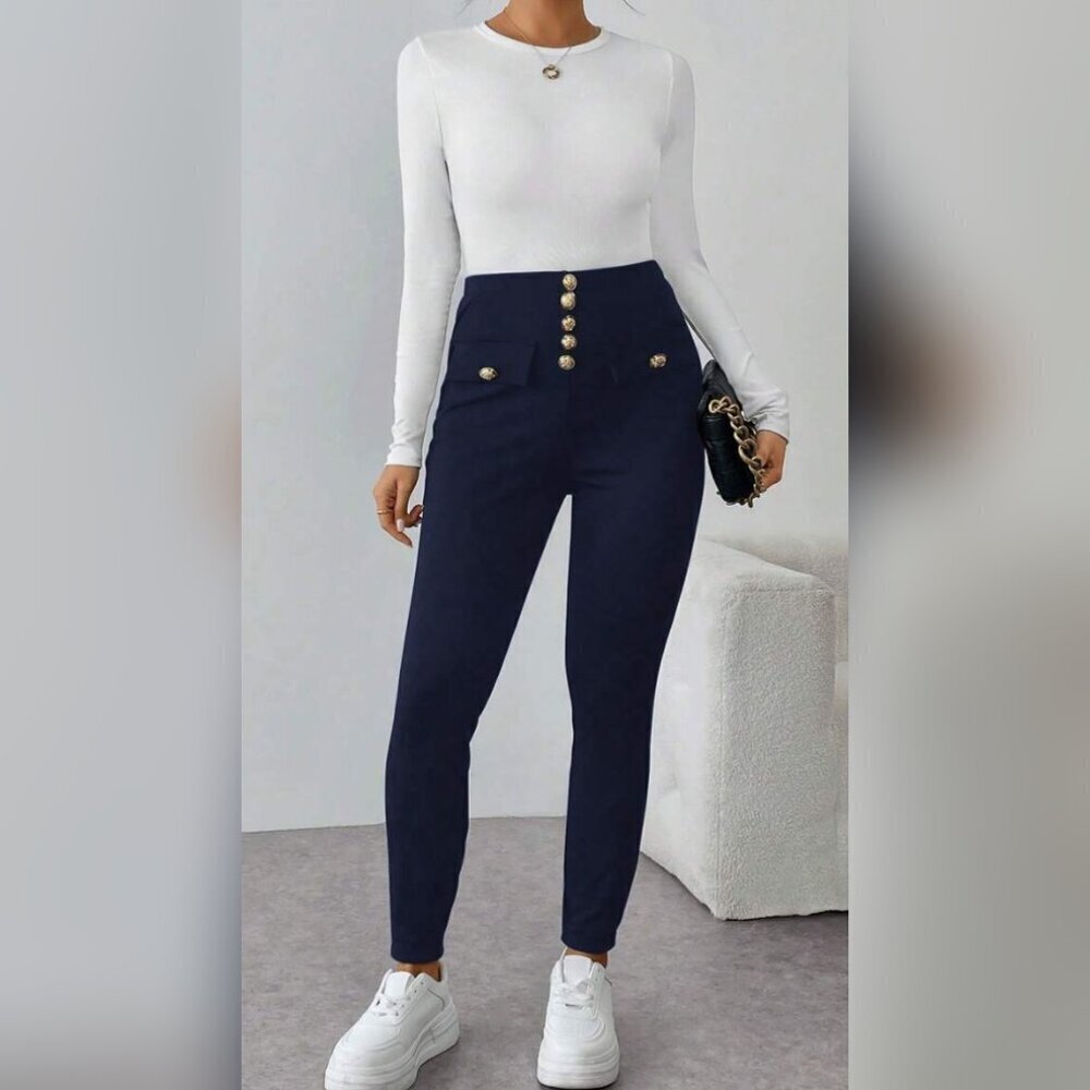Navy Blue Women's Casual Elegant Pants